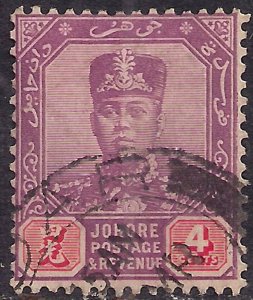 Malaya Johore 1922 - 41 KGV 4ct Sultan Ibrahim used SG 108 ( D1389 )