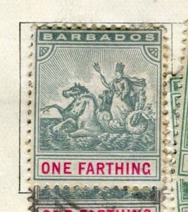 BARBADOS; 1892 early classic QV issue fine used 1/4d. value