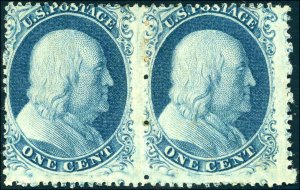 1857 1¢ BLUE TYPE II SCOTT #20 PLATE 4 7-8L4 RARE OG PAIR CAT $7500 , CERT