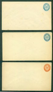 DANISH WEST INDIES #FK1,6,7, 2¢ & 3¢ Envelopes, 3 diff, unused, VF, Facit $145