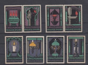 German Advertising Stamps - History of Lighting Series, E. Rau Co., München