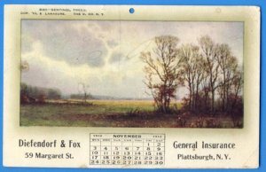 POSTAL HISTORY USA - November 1912 Calendar General Insurance, PLATTSBURG, N.Y.