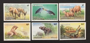 Rwanda 1986 #1262-7 Imperforate, Akagera National Park, MNH, CV $36(est).