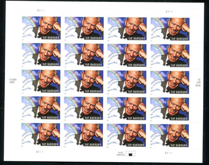 US Sheet 37¢  YIP HARBURG 2004 MNH #3905 Music Composer