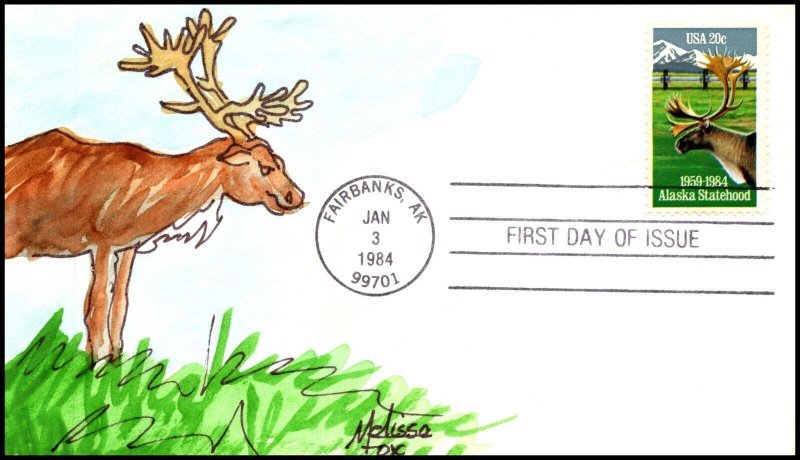 Scott 2066 20 Cents Alaska Statehood Melissa Fox Hand Painted FDC 1 Of 3