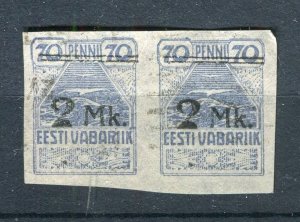 ESTONIA; 1919 early Pictorial Imperf issue fine used surcharged 2M. pair