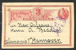 GUATEMALA H&G #4 POSTAL CARD GUATEMALA VIA NEW ORLEANS TO HANNOVER GERMANY 1894