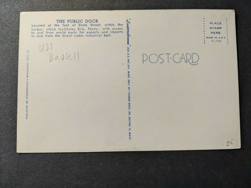 Destroyer USS BAUSELL DD-845 unused Naval Postcard Erie, PA