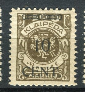 LITHUANIA MEMEL; 1923 early CENT. Surcharged issue Mint hinged 10c. value