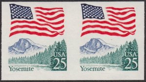 1989 IMPERF PAIR MNH 25¢ FLAG OVER YOSEMITE #2280b F-VF,  BLOCK TAG CATALOG $25