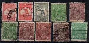 Australia Scott 2,2b,3,19,22,23,24,24a,24b,25 Used nice condition (CV $30.00)