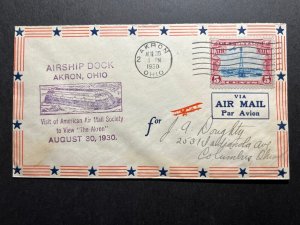 1930 USA Zeppelin Cover USS Akron Akron OH to Columbus OH Airship Dock