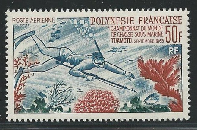 French Polynesia 1965, Underwater Fishing, 50fr Sc # C37,VF MNH** V$90 (FR-1)