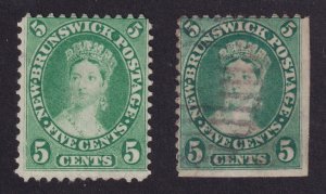 NEW BRUNSWICK SC# 8 & 8a yl.grn & bl.grn. MNGVF & UVG VICTORIA  PF12 Unwmkd 1860