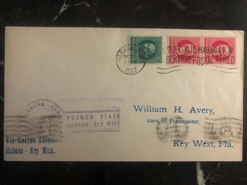 1927 Habana Cuba First Flight airmail cover FFC to Key West FL USA FAM 4 imperf