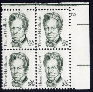 Scott #1861 Thomas H. Gallaudet Plate Block of 4 Stamps - MNH