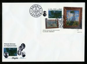 ANGOLA 2019 PAINTINGS OF CLAUDE MONET SOUVENIR SHEET  FIRST DAY  COVER