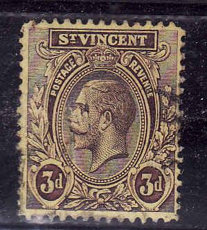 St Vincent-SC#108-used-3p violet, yellow-KGV-1913-14-