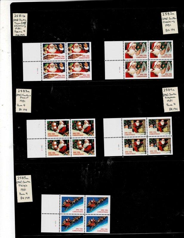 Santa Chimney Christmas 29c US Postage Booklet Panesx5 VF MNH #2581-85