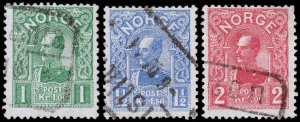 Norway Scott 67-69 (1909-10) Used F-VF Complete Set, CV $564.00 J