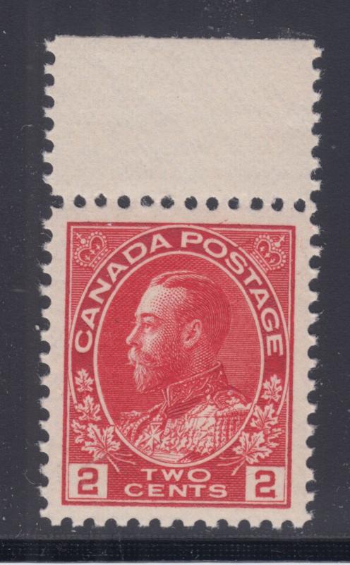 Canada Sc 106 MNH. 1911 2c carmine King George V Admiral with top selvage, XF