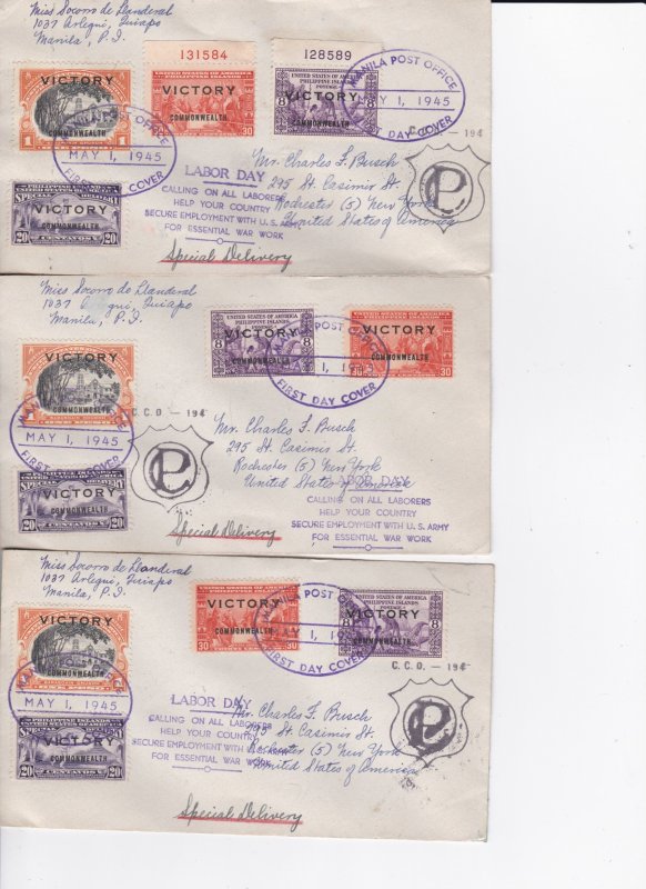 Philippines 12 Victory Stamps, First Day Covers with Labor Day Cachets