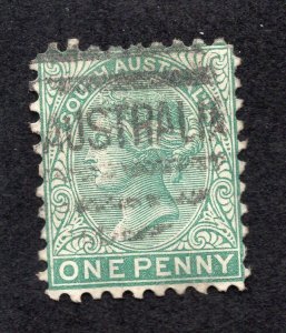 South Australia 1876 1p green, Scott 64 used, value = $1.75