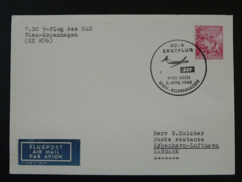 first flight cover Wien to Copenhagen Douglas DC9 SAS 1968 ref 99779