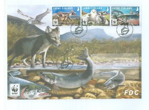 Finland  2018 World Wildlife Fund- endangered species set of three on an unaddressed, cacheted first day cover.