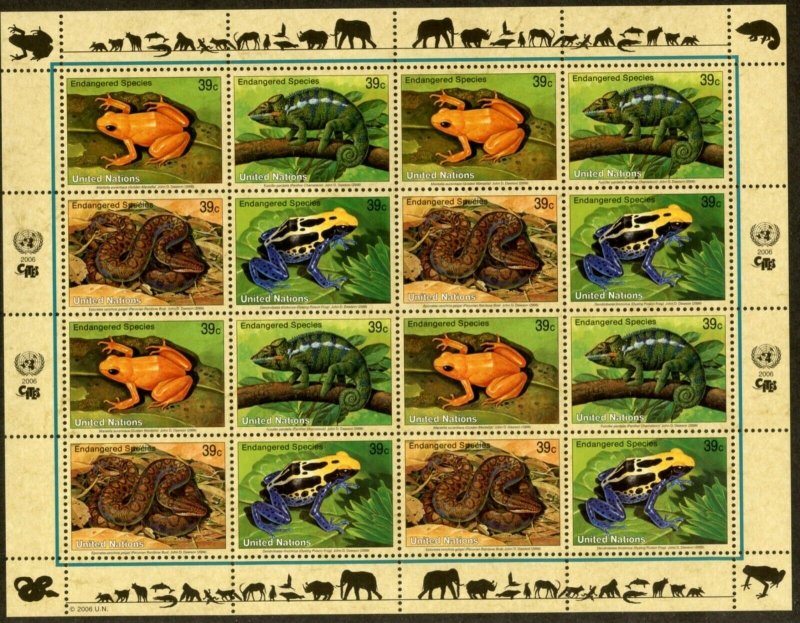 UNITED NATIONS Sc# NY 908-11 GE453-6 VI376-91 2006 Endangered Species Sheets MNH