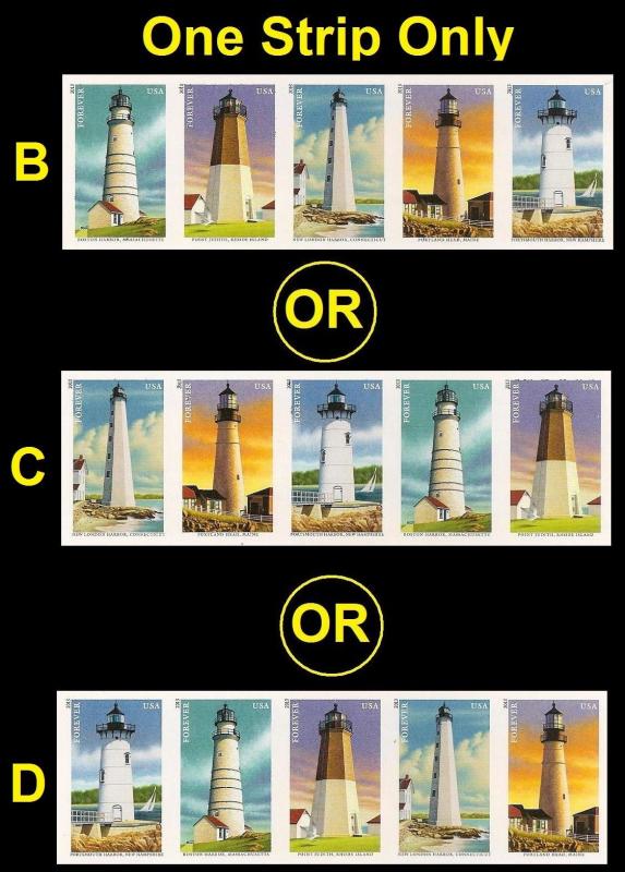 US 4795b New England Coastal Lighthouses imperf NDC strip 5 MNH 2013