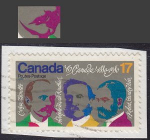 Canada - 1980 - Scott #858 - used on piece - dot on moustache print variety