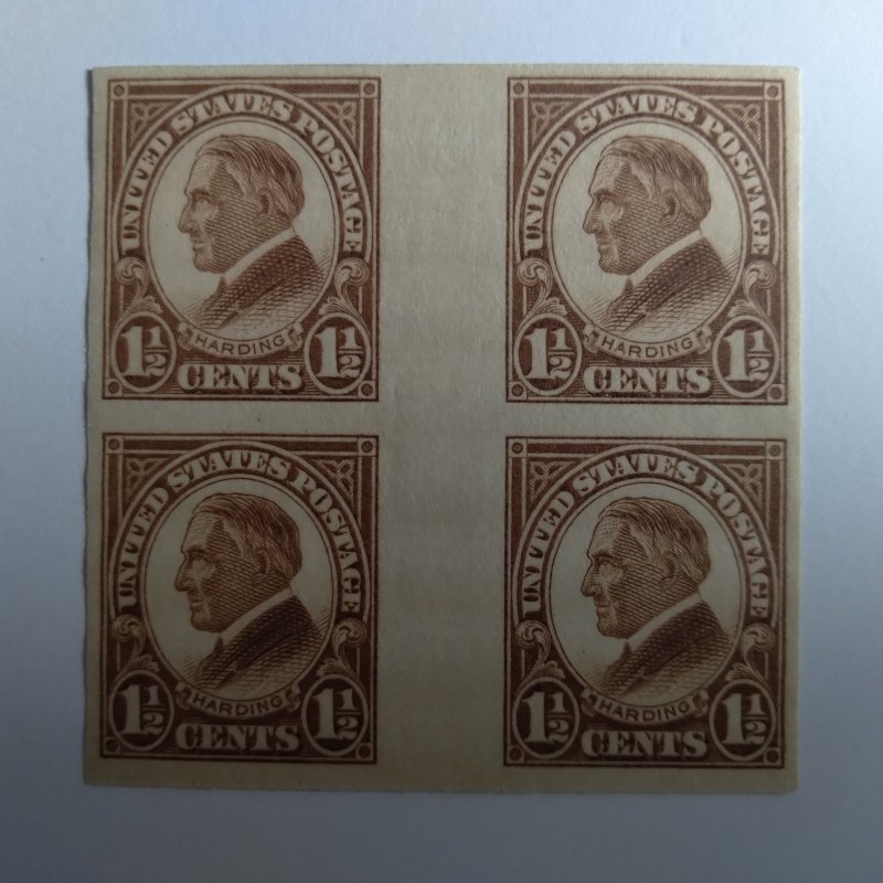 SCOTT #631 WARREN HARDING BLOCK OF 4 BEAUTIFUL RARE GUTTER MINT NEVER HINGED