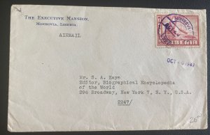 1947 Monrovia Liberia Executive Mansion Airmail cover To Broadway NY USA