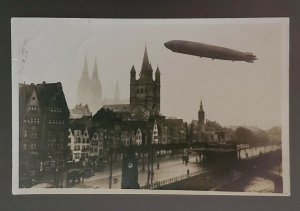 1928 Koln Germany Graf Zeppelin Flying over City Real Picture Postcard Cover