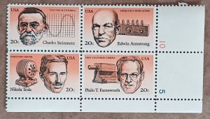 United States #2058a 20c American Inventors MNH block of 4 plate #10 & #5 (1983)