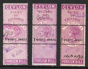 Ceylon Foreign Bill BF60 20c 2r25 1st 2nd and 3rd Exchange