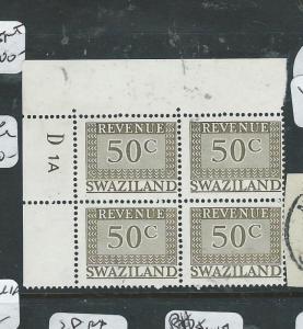 SWAZILAND (P1907B) MODERN REVENUE 50C BH 76 PLATE D1A BL OF 4  MNH