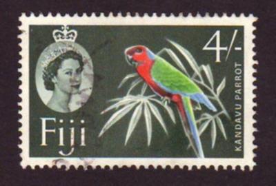 Fiji 1959 SG308 4 Shilling Green/Red Parrot & QEII Head VFU