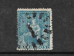 BARBADOS 1860 1d PALE BLUE FU PERF 14 NO WMK SG 14