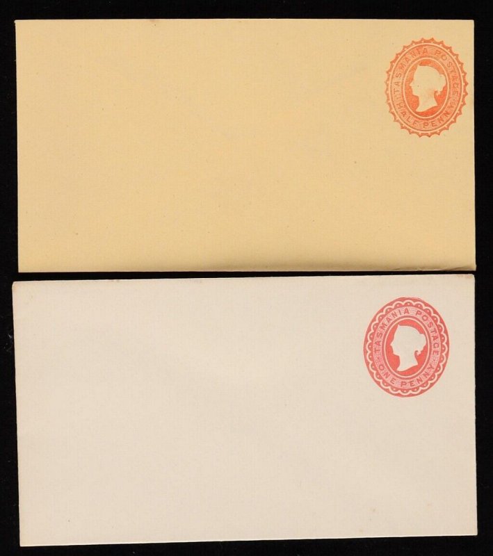 TASMANIA Envelope-PTPO 1890s QV ½d cream, yellow or blue stocks+ 1d red on cream