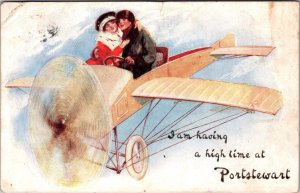 1915 Portstewart Ireland Aviation Couple High Time Postcard cover to Tyrone