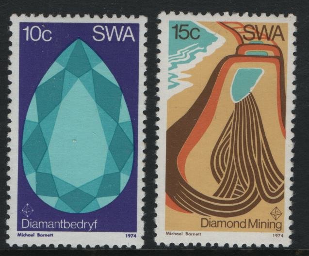 SOUTH WEST AFRICA   370-371 MNH DIAMOND MINING SET 1974