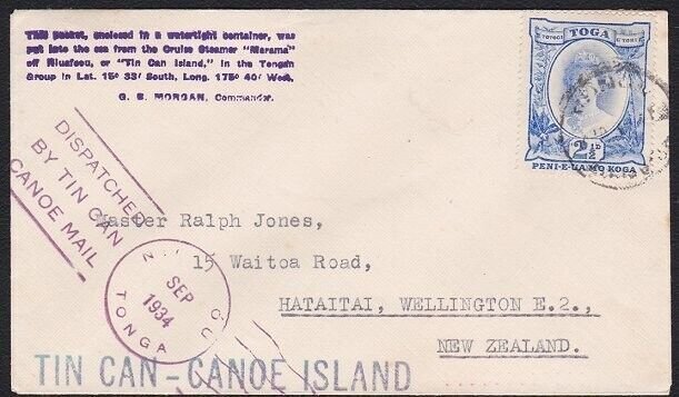 TONGA 1934 Tin Can Mail cover - SS MARAMA..................................B8474