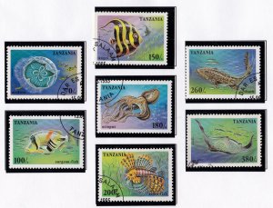 Tanzania stamps #1404 - 1410, used, complete set, marine Life, CV $6.50