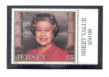 Jersey  Sc 747 1996 £5 QE II 70 th birthday stamp mint  NH