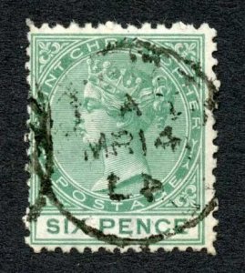 St Kitts-Nevis SG5 6d Green Wmk Crown CC Perf 12.5 Cat 7.50 pounds