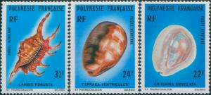 French Polynesia 1978 Sc#C156-C158,SG268-270 Sea Shells set MLH