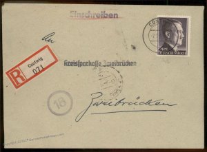 Germany 1944 2 Mark HHead Registered Cover Cottwig 98555