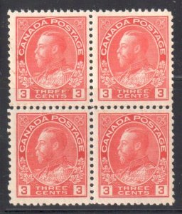 Canada #109 VF-XF Mint H Admiral Block of 4 C$120.00
